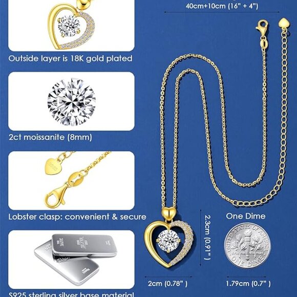 Beam & Bask Moissanite Heart Pendant Necklace 2ct 18K Gold NWT - Picture 6 of 8